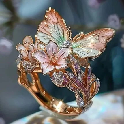 Fashion Silver Luxury Rhinestone Butterfly Rings for Women Jewelry Gift